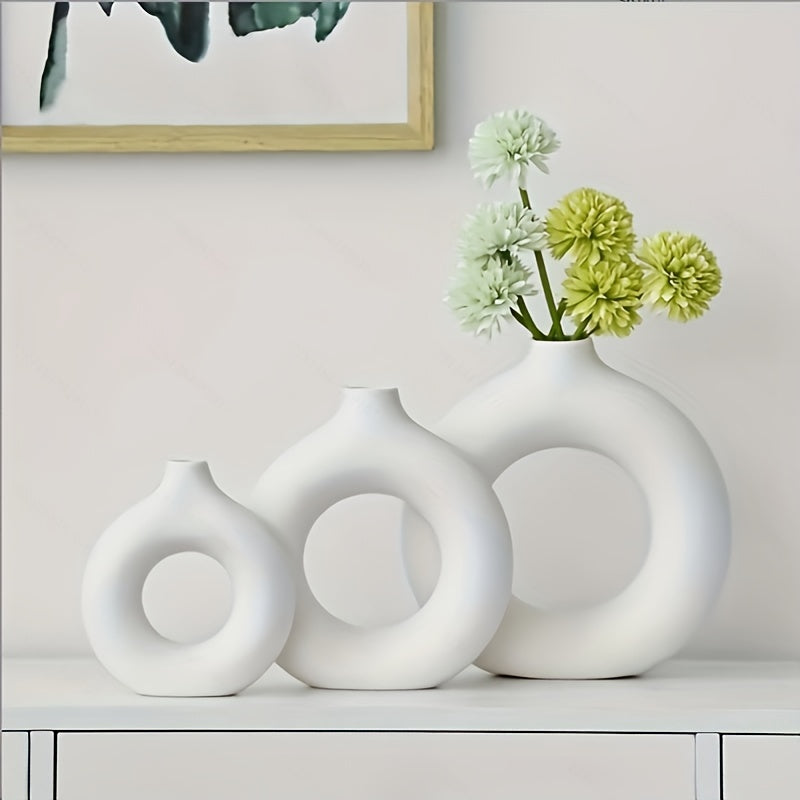 2pcs Black and White Combination Simple Plastic Ceramic Vase, Modern Home Decor for Living Room Dining Table Centerpiece, Hollow Round Flower Pot Suitable for Living Room, Kitchen, Office - Decoration - The Superior Findings Depot