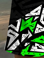 Men's Stylish Geometric Print Beach Shorts - 3D Design Drawstring