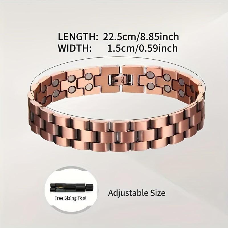 2pcss Men'S Magnetic Bracelet & Ring Set - Adjustable Copper Magnetic Wristband with Polished Finish, 2pcs Set for Wellness, Travel, Home, Office, Magnetic Bracelet For Men, Office Accessory, Sleek Design, Durable Constructio - The Superior Findings Depot