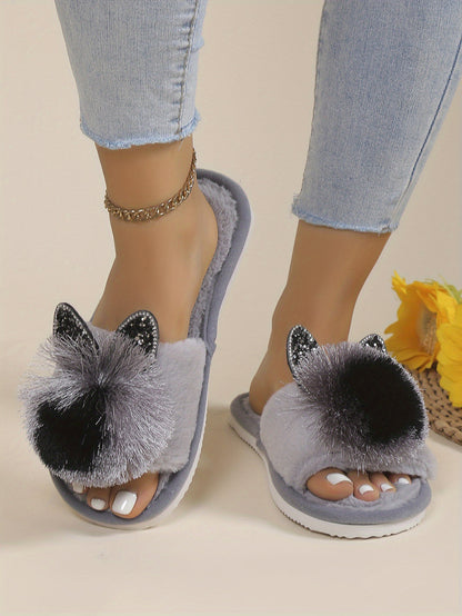 Soft Women's Slip-On Slippers | All-Season Indoor House Shoes with Plush Faux Fur Trim & Sparkling Embellishments - Cute Slippers, Loungewear Essentials, Playful Design, Durable EVA Sole