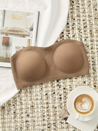 Seamless Strapless Bandeau Bra for Women - Anti-Slip, Cross-Back Design with Side Closure, Wireless & Padded - Comfortable Nylon Blend, Removable Pads for Casual Wear, Plus Size Bra - The Superior Findings Depot