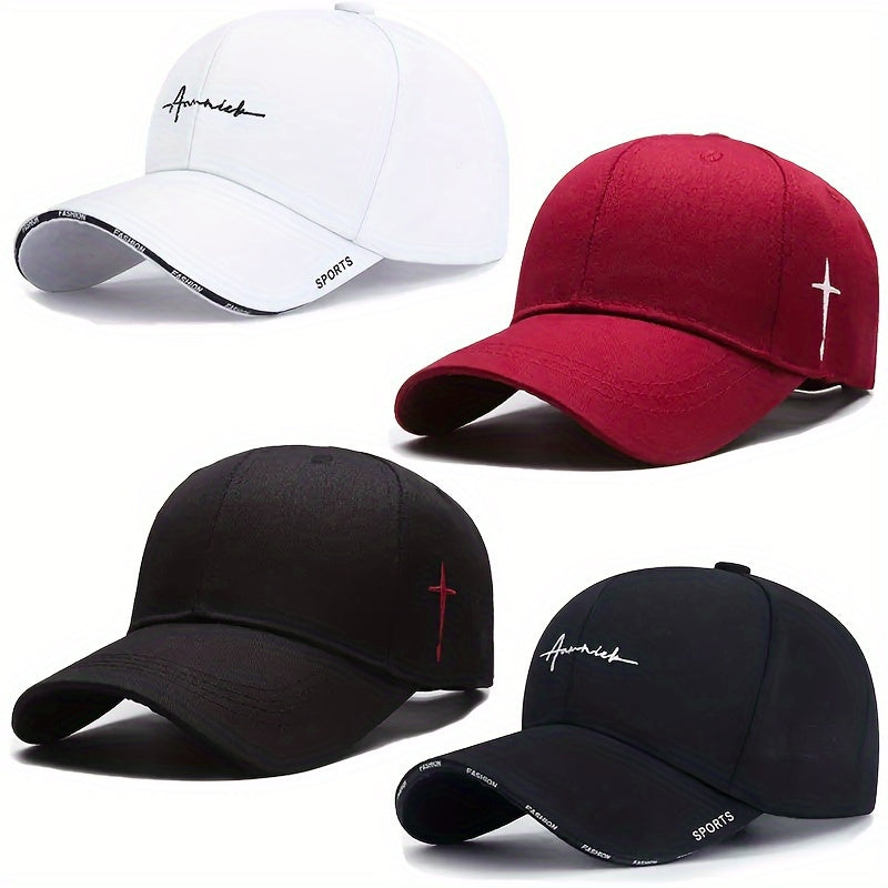 4pcs Men'S Baseball Caps - Fashion Business Casual Style, Breathable Mesh Back, Adjustable Size, Suitable for All Seasons, Solid Color Logo Design, Casual Hat | Fashion Hat