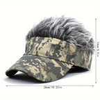 Sporty Camo Baseball Cap with Built-In Wig - Hip Hop Style