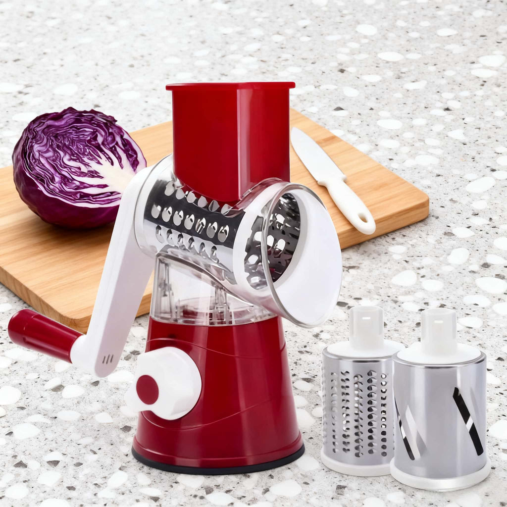 New Manual Food Processor & Shredder - Heavy-Duty Metal Drum Slicer