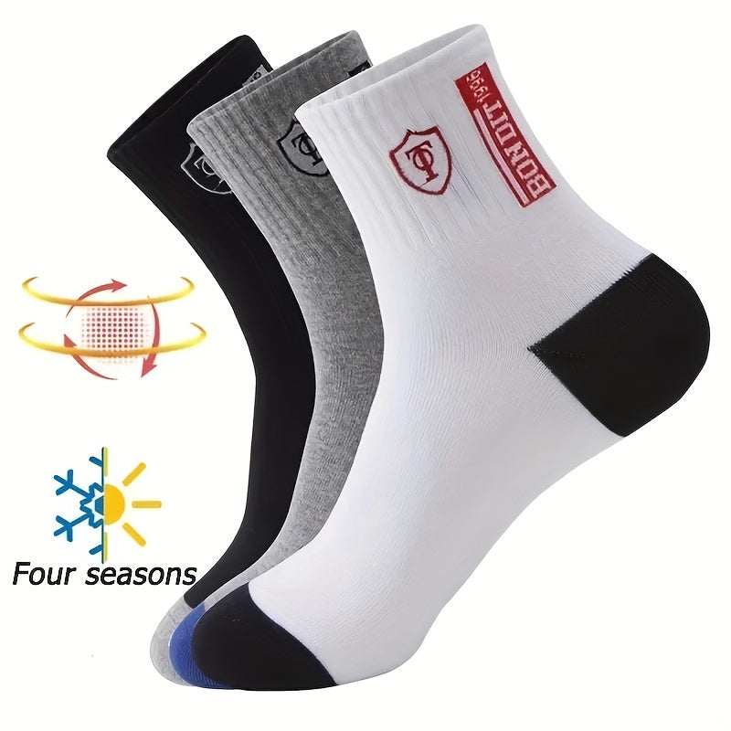 20 Pairs Men'S Polyester Sports Socks, Breathable Knit Fabric, Alphabet Pattern, Thick Warm Socks for All Seasons, 100% Polyester