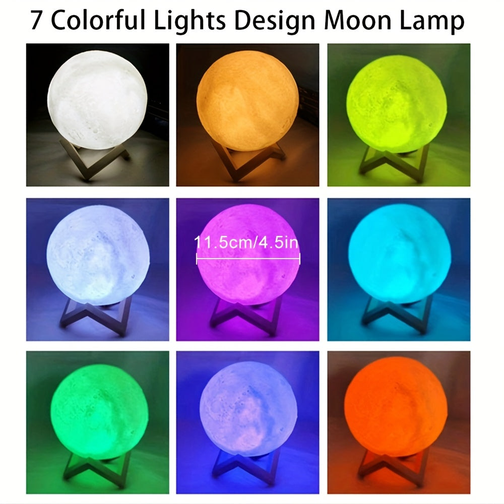 1pc 8/10/12cm LED Night Light 3D Printing Moon Light Star Light 7 Color Bedroom Decoration Night Light Shop Booth Decoration Hotel Bedside Table Decoration Bar Decoration Gift for hotel/catering/event holding - The Superior Findings Depot