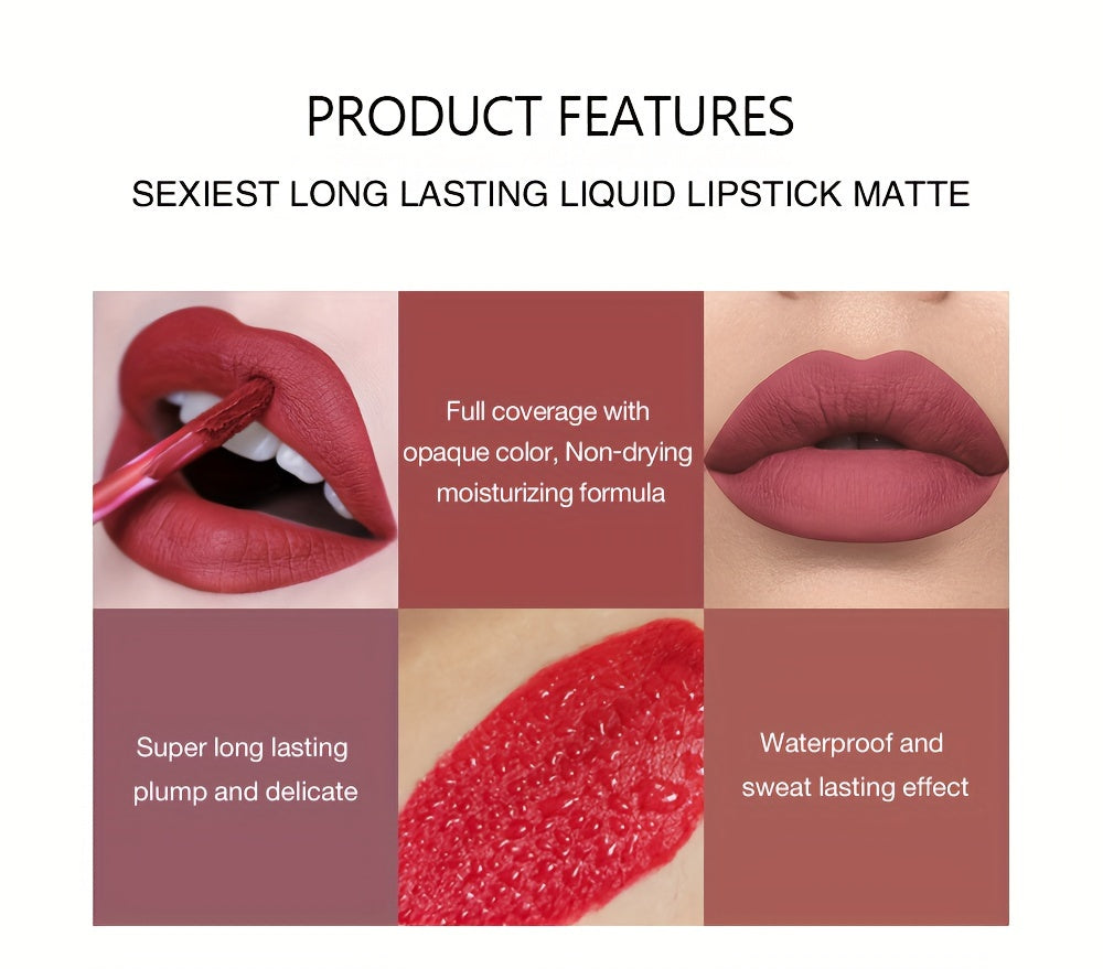 6pcs HANDAIYAN Matte Liquid Lipstick Set - Waterproof Long-Lasting Full Coverage Lip Gloss, Non-Stick Formula with 6 Shades (, Nude, Burgundy, Deep, Plum,) - Lip Tint Kit for  Lips & All Light Types - The Superior Findings Depot