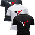 3pcs Print Bull Head Pattern T-Shirt - Men's Ultra-Lightweight, Quick-Dry Casual Summer Shirt, Perfect Gift - The Superior Findings Depot
