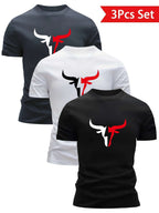 3pcs Print Bull Head Pattern T-Shirt - Men's Ultra-Lightweight, Quick-Dry Casual Summer Shirt, Perfect Gift - The Superior Findings Depot