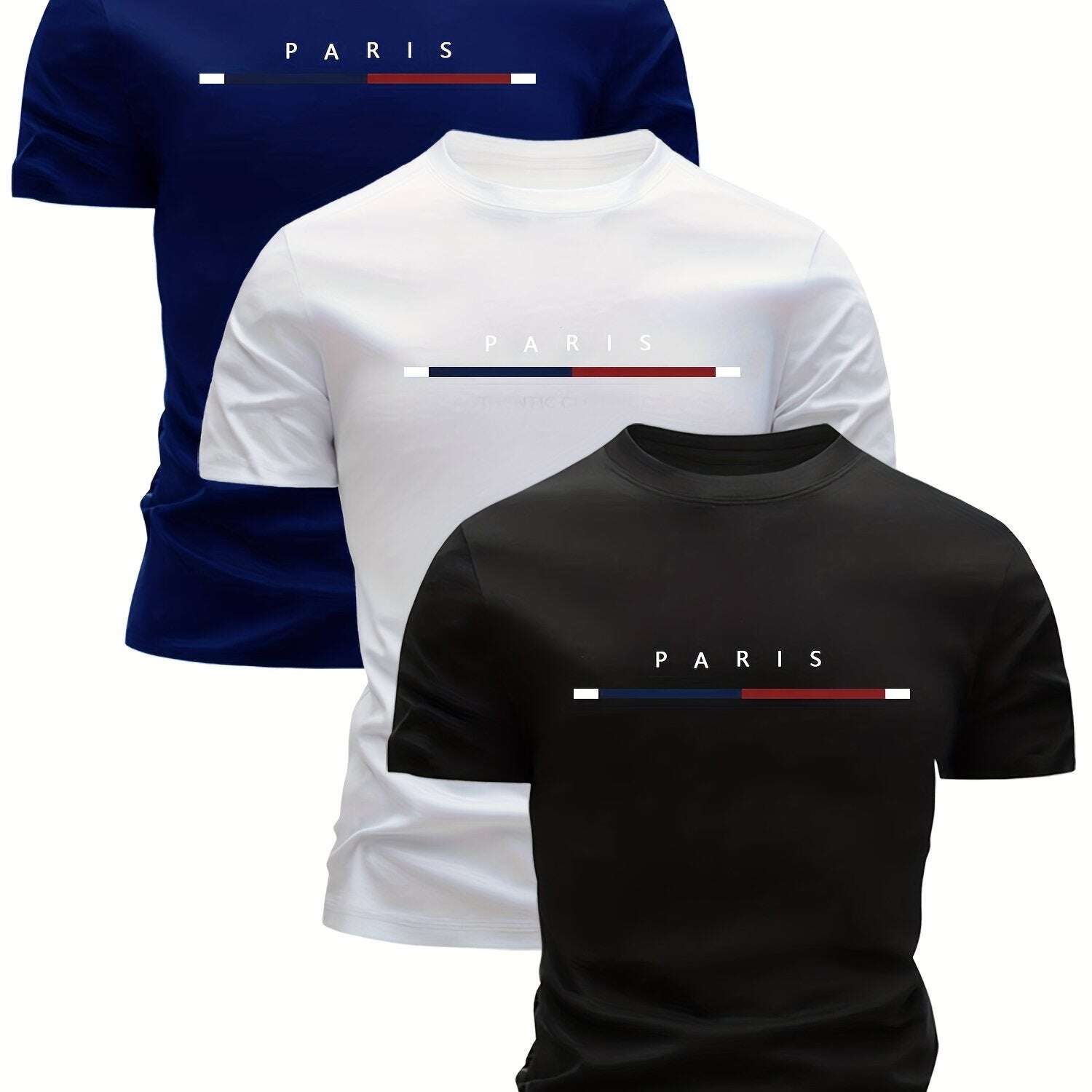 3pcs Tri-Color Stripe Pattern T-Shirt - Men's Ultra-Light, Quick-Dry, Breathable Casual Summer Shirt with Crew Neck - The Superior Findings Depot