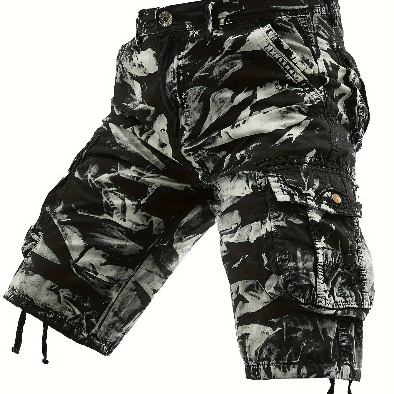 Men's Pure Tie-Dye Washed Outdoor Multi-Pocket Cargo Shorts