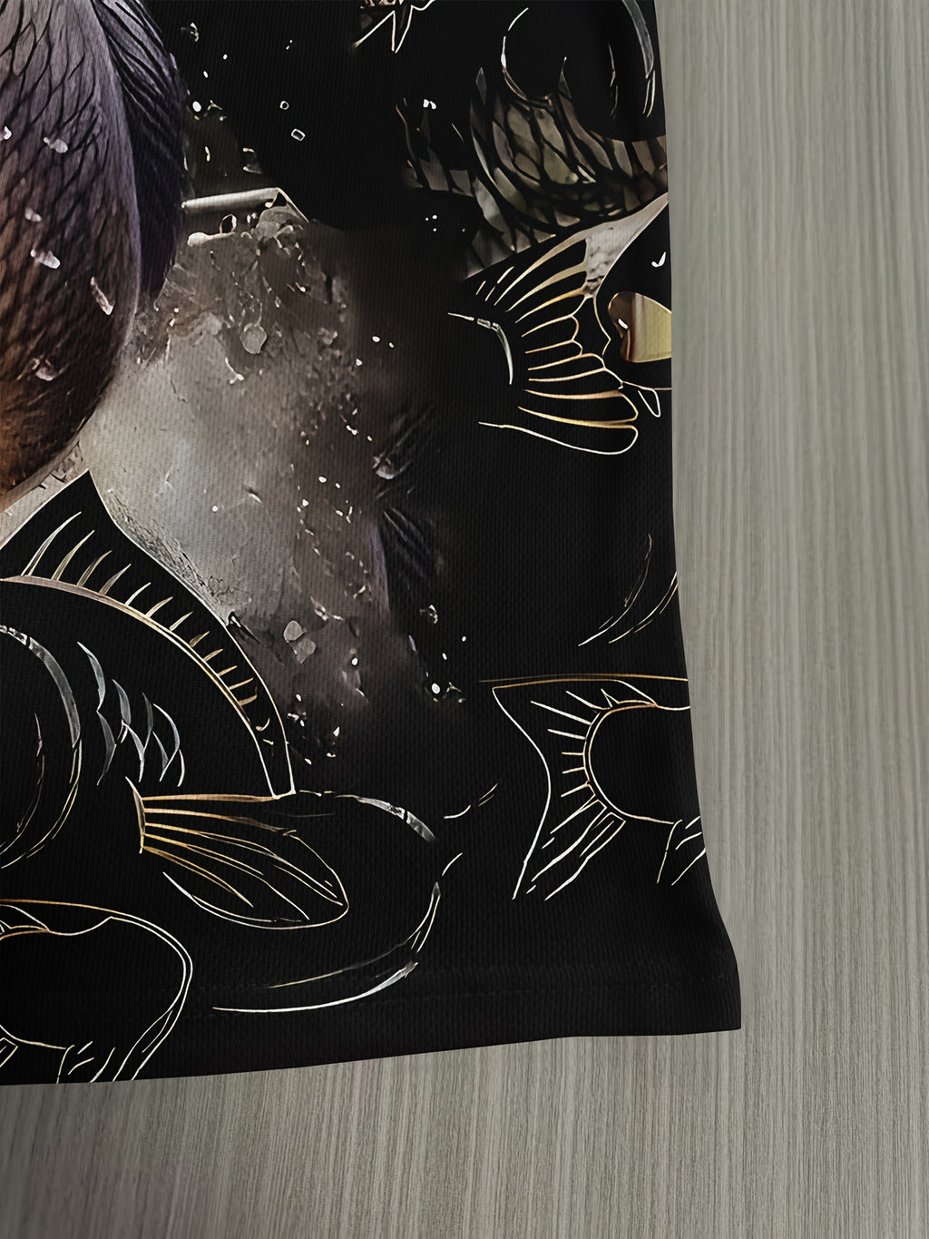 Men's 3D Fish Graphic T-Shirt - Black with Golden & White Fish