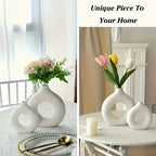 2pcs Black and White Combination Simple Plastic Ceramic Vase, Modern Home Decor for Living Room Dining Table Centerpiece, Hollow Round Flower Pot Suitable for Living Room, Kitchen, Office - Decoration - The Superior Findings Depot