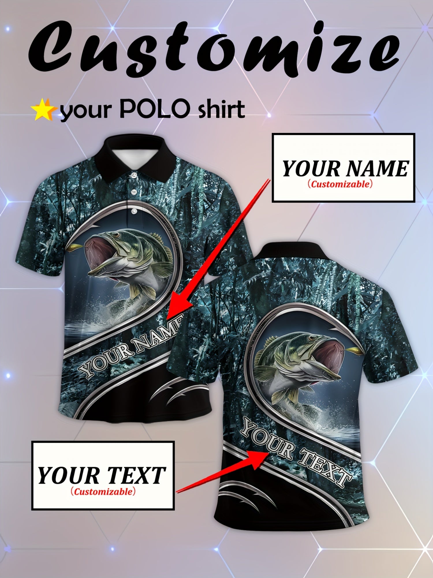 Customizable Men's Summer Polo - Tropical Fishing & Hook 3D Print