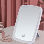 1pc LED Makeup Mirror with 3-Color Lighting (White/Natural/Warm Light), Adjustable Brightness, Touch Switch, USB Rechargeable, Portable Foldable Design, Polished Glass Surface & Floral Theme - Compact Travel-Friendly Vanity M - The Superior Findings Depot