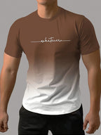 Men's Casual Ombre T-Shirt with White Cursive 'Whatever' Back Print - Dark Navy to Pink Gradient Short Sleeve Round Neck Tee, All-Season Fit, Machine Washable Streetwear & Casual Attire Top - The Superior Findings Depot