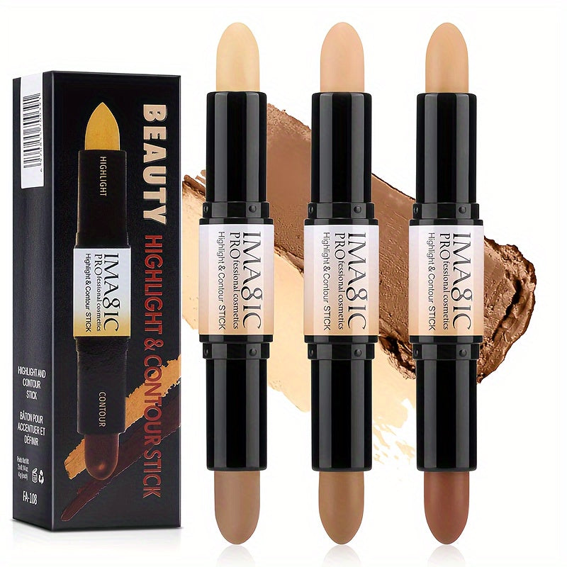 IMAN OF MAGIC Dual-Ended Concealer & Contour Stick - Waterproof, Natural Finish for All Skin Tones | Highlights & Conceals Blemishes, Dark Circles, Shadows Nose & Cheeks | Versatile Makeup Stick with Pink & Brown Shades - The Superior Findings Depot