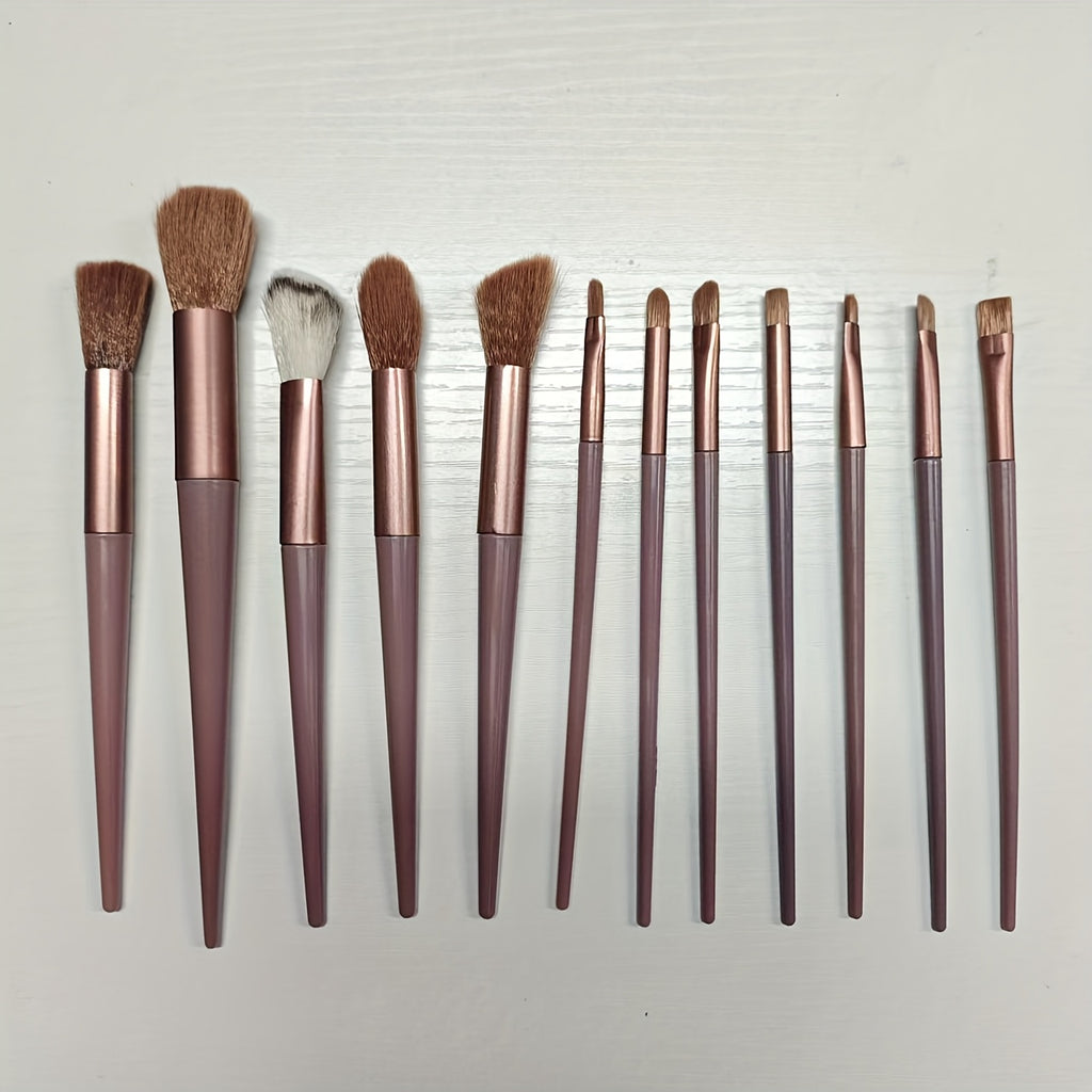 Luxurious 13pcs Golden Makeup Brush Set Includes Perfect Soft Pouch - Premium Pinkish Hue Cosmetic Implements with High-Quality Fibers for Flawless Application, Portable Case - The Superior Findings Depot