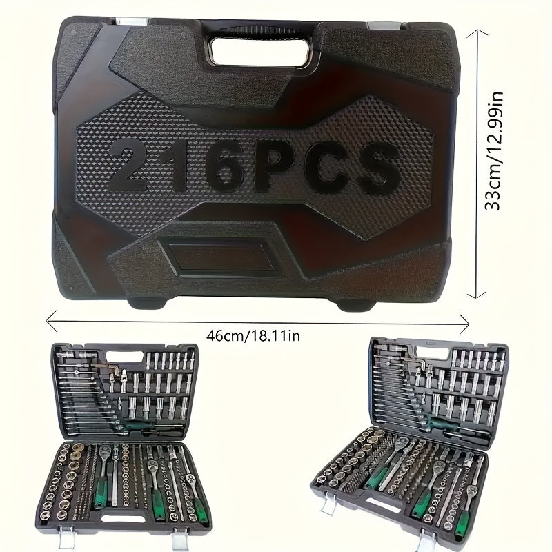 [Mechanical Tool Socket Set] 216/46pcs Mechanical Tool Socket Set, 1/2” 1/4” 3/8” Drive SAE and Metric Sizes, Universal Ratchet Wrench Kit with 72-Tooth Ratchets for Automotive, Home, Garage, Bicycle Trunk Use - The Superior Findings Depot