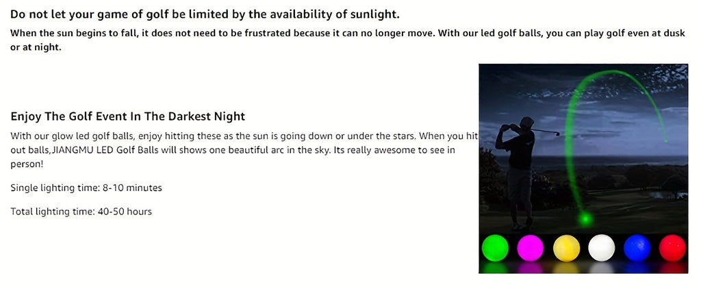 Glow Dark Golf Balls - 3/6/12pcs Resettable Time LED Luminous