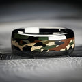 Men's Camo Stainless Steel Wedding Band - 8mm Green & Black