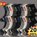 20 Pairs Men'S Polyester Sports Socks, Breathable Knit Fabric, Alphabet Pattern, Thick Warm Socks for All Seasons, 100% Polyester