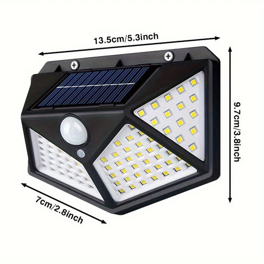 100 LED Solar Wall Sensor Light – Intelligent Motion &amp; Light Sensor, Four-Sided Illumination, Automatic Brightness Adjustment, Waterproof Outdoor Wall Lamp