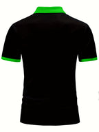 Men's Summer Short Sleeve Shirt - Bright Green Geometric Pattern