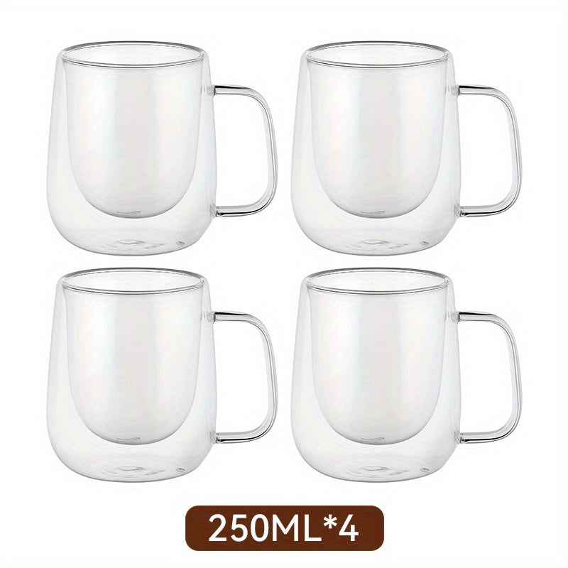 2/4pcs High Borosilicate Double-Layer Glass Mugs | Transparent Heat-Insulated Water Cups with Handles, Large Capacity, Burn Prevention Design, Perfect for Coffee, Tea, Smoothies | Durable Glass, Reusable, Hand Wash Only - The Superior Findings Depot