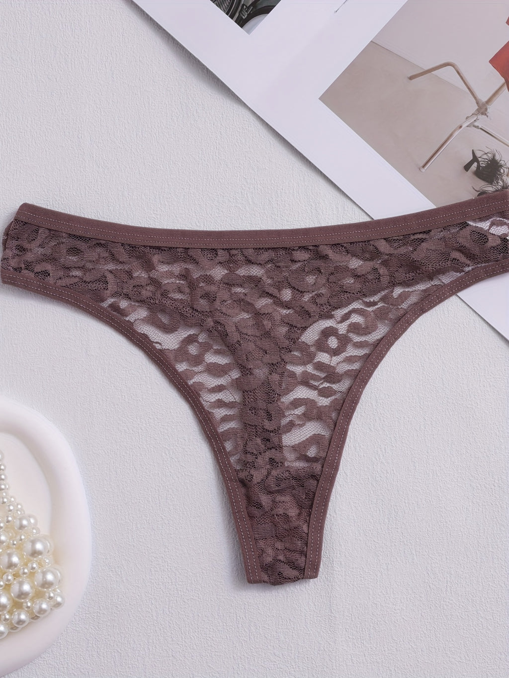 5pcs for Women, Mid-Rise, Transparent Floral Design, Sexy Lingerie, Breathable Underwear In - The Superior Findings Depot