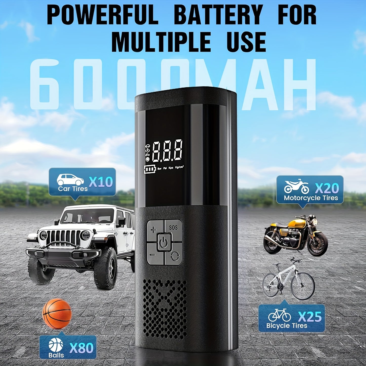 Portable Air Compressor Tire Inflator, 150PSI Car Tire Pump, Equipped with a Tire Pressure Gauge, LED Light, And a Three Times Faster One-Button Smart Cordless Tire Pump, Suitable for Cars, Motorcycles, Bicycle