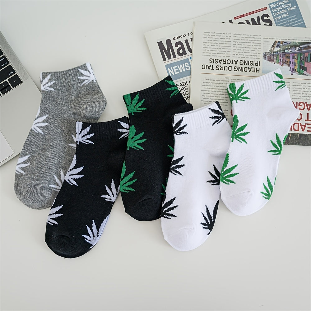1pair Men's Leaf Pattern Ankle Sock For Spring Summer And Autumn outdoor Waering