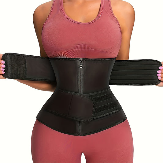 1pc Double Belt Zipper Waist Trainer with Hook & Loop Fastener Compression Cincher, Women's Underwear & Shapewear