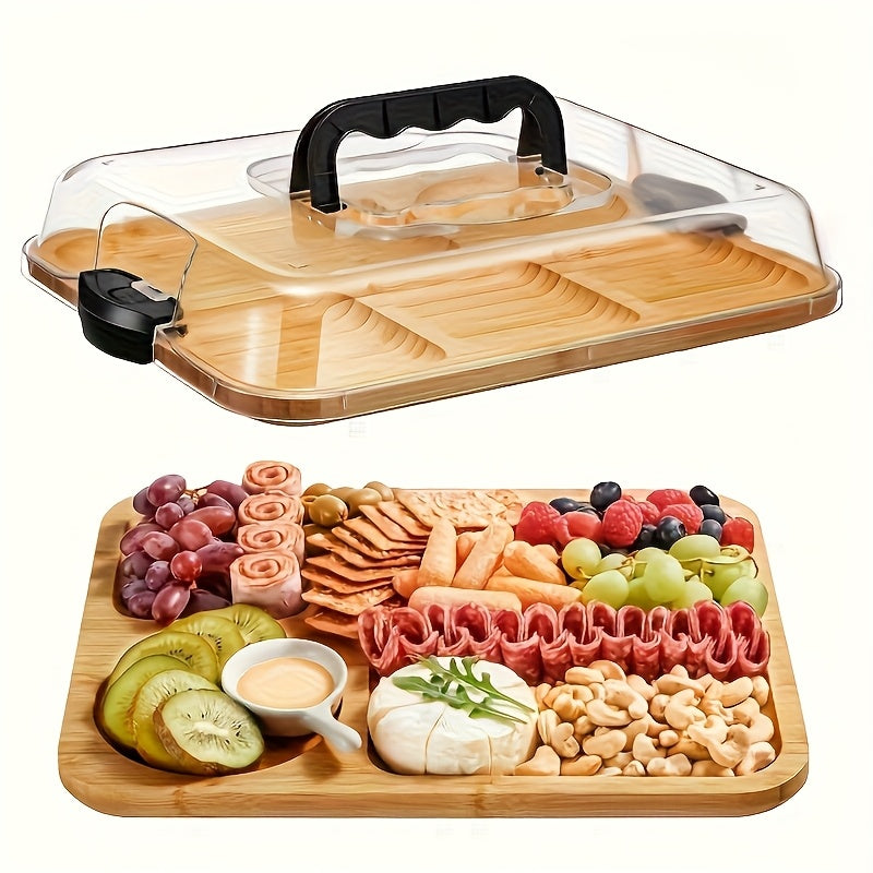 1pc Cheese Tray with Transparent Acrylic Cover | Portable Deli Platter for Camping, Parties, Restaurants | Ideal for Holiday Appetizers, Delicatessen and Snack Serving, Backs as Cutting Board, Party Snack Organizer, Safe Snap - The Superior Findings Depot