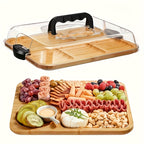 1pc Cheese Tray with Transparent Acrylic Cover | Portable Deli Platter for Camping, Parties, Restaurants | Ideal for Holiday Appetizers, Delicatessen and Snack Serving, Backs as Cutting Board, Party Snack Organizer, Safe Snap - The Superior Findings Depot