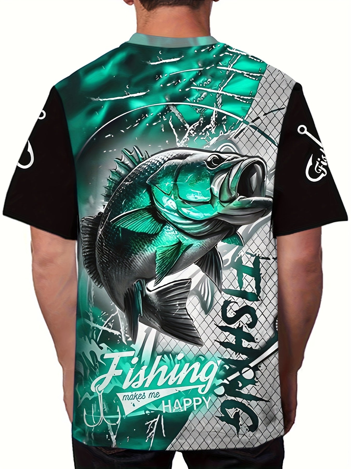 Men'S 3D Printed Fish T-Shirt | Suitable for Summer Outdoor Activities, Fishing, and Cycling | Crew Neck, Regular Fit, Slight Stretch Fabric