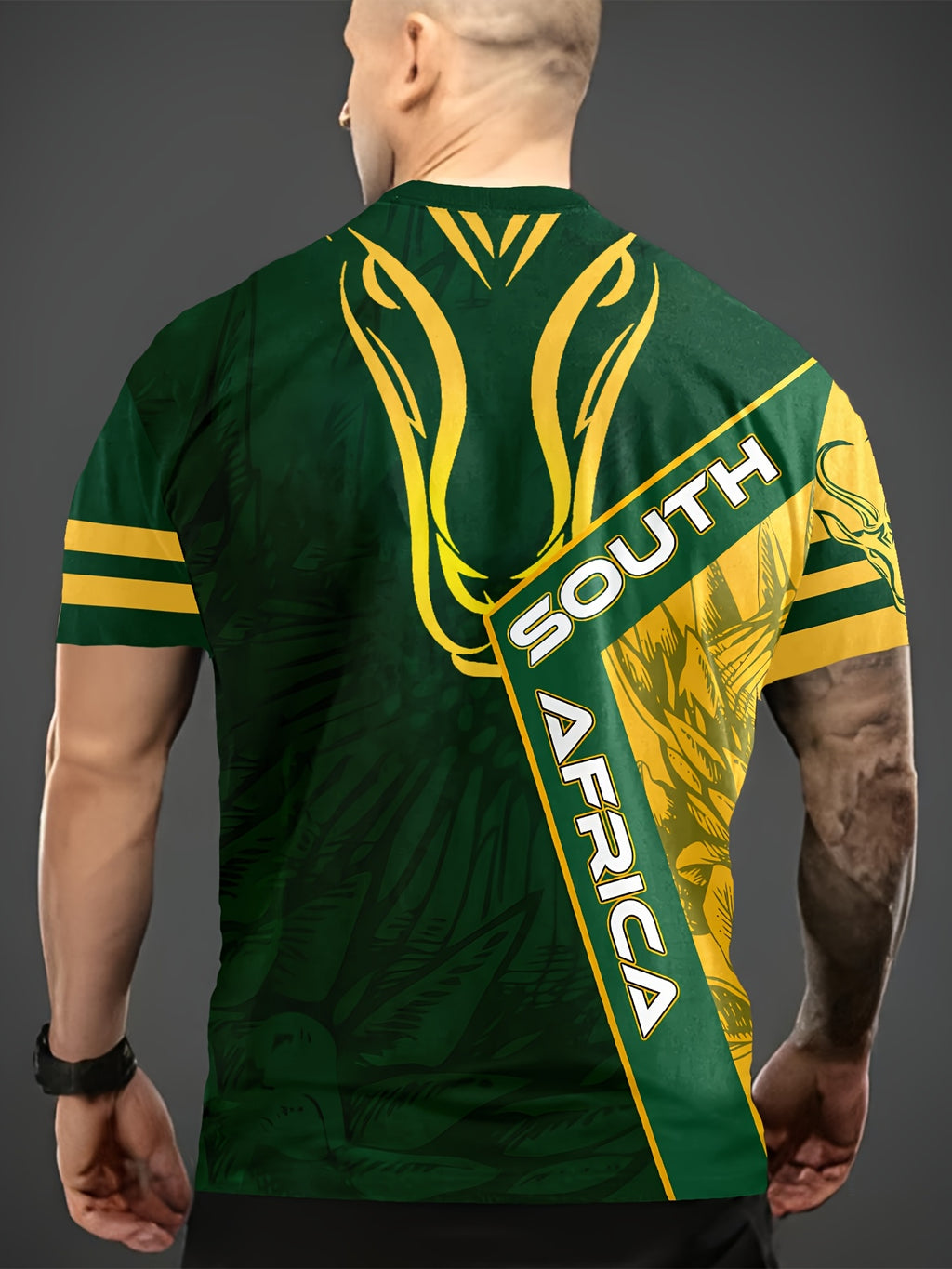 Men's 3D Rhino & African Tribal Print T-Shirt - South Africa Design