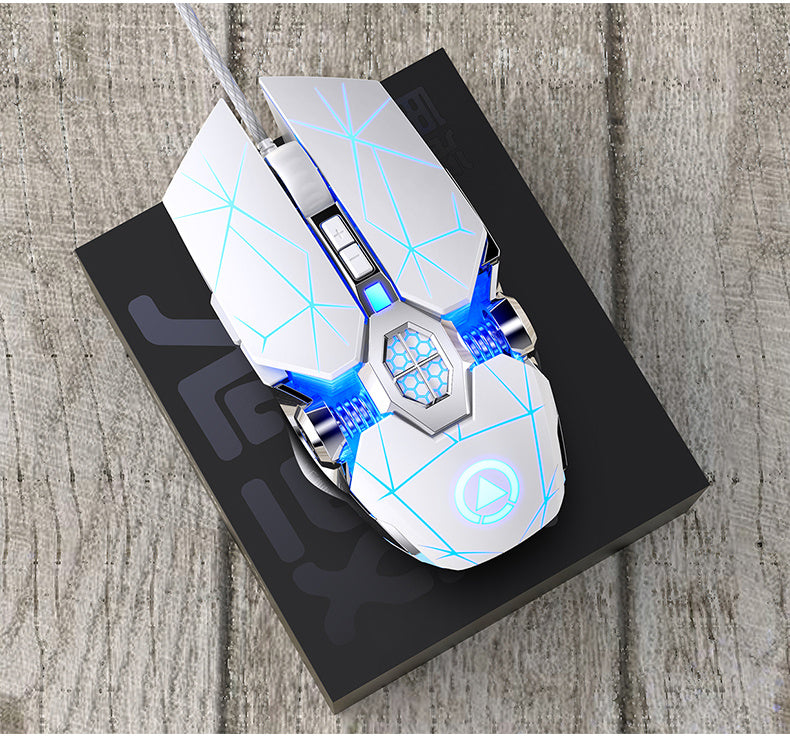 Silvery Carved Wired Mouse for E-Sports Gaming, Silent and Sound Chicken-Eating Mouse Macro for Desktops and Laptops - The Superior Findings Depot
