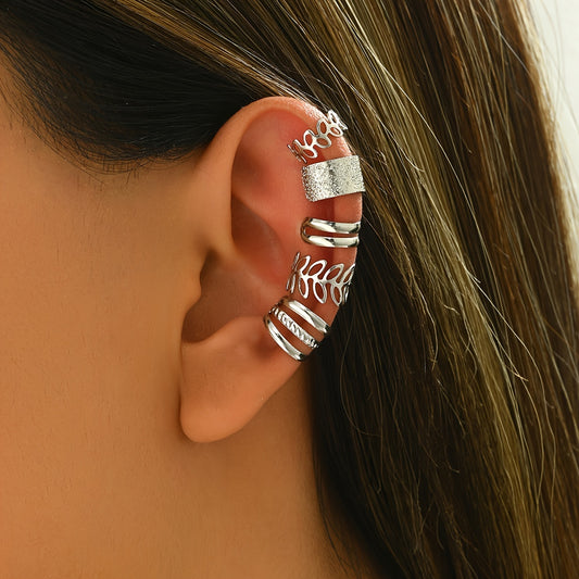 [5pcs/set Elegant Ear Cuff Set] 5pcs/set Trendy Elegant Design Ear Cuff Set Classic Elegant Style Women's Ear Bone Clip Set No Piercing Clip On Earrings Leaf Shaped Circle Stacked Shaped