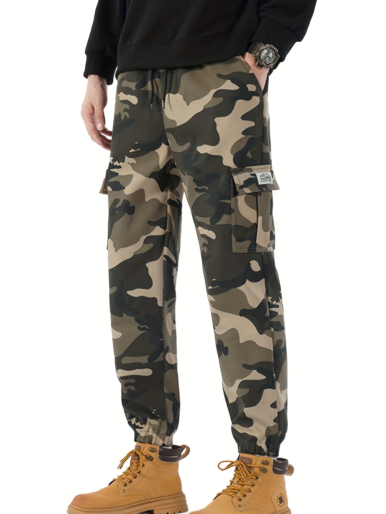 Men's Camouflage Cargo Pants - High-Waisted Loose-Fit Camo