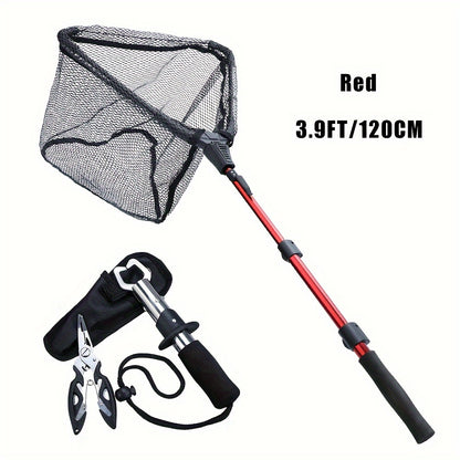 Complete Fishing Tool Set - Nets with Telescopic Folding Landing Net, EVA Handle, Durable Nylon Net Bag, Stainless Steel Fish Controller, and Fishing Pliers for Efficient Catching and Releasing