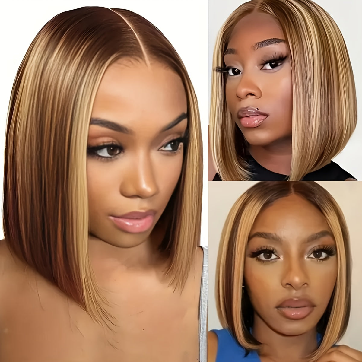 Short Bob Wig for Women, Natural-Looking Body Wave Synthetic Hair, Golden Brown/Blonde/Beige/Brunette Ombre, Heat-Resistant Fiber, Breathable Mesh Cap, Middle Part Short Cut Wig for Daily Wear, Suits All Beige Tones - The Superior Findings Depot
