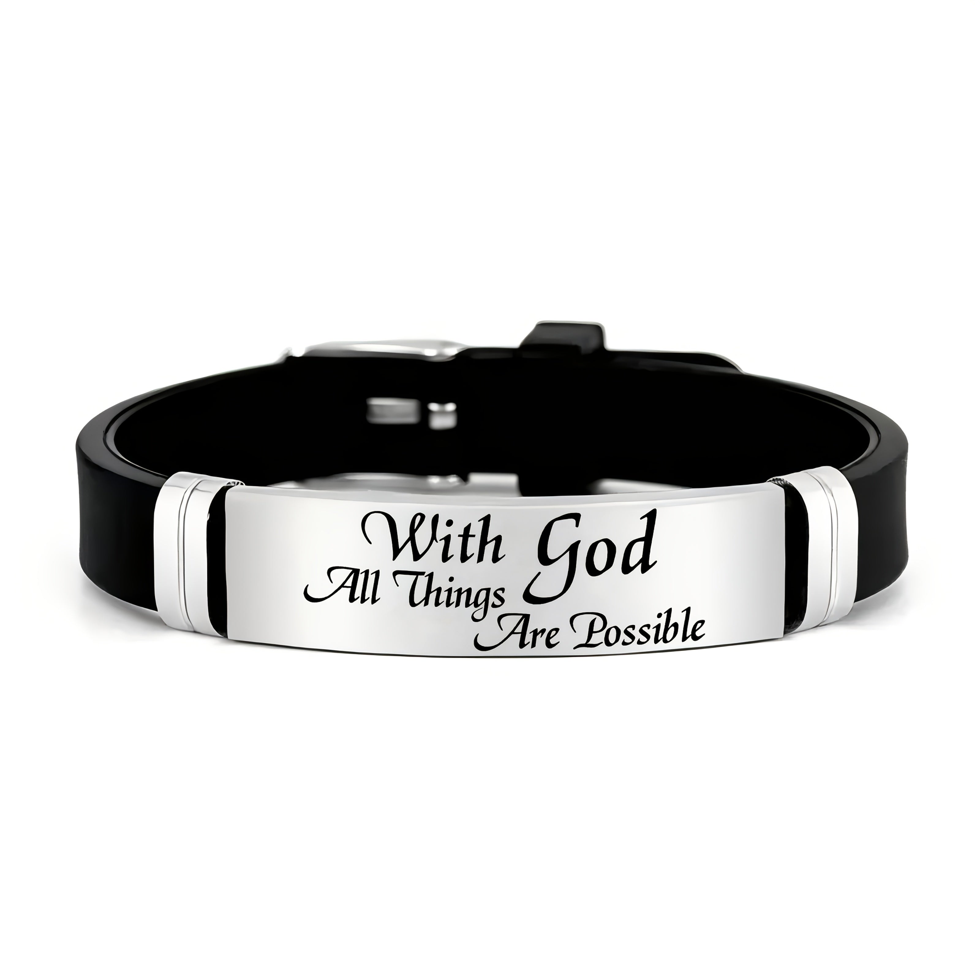 Stainless Steel Silicone Bracelet, Personal Faith Accessory, Elegant Font Design, 'With You, Anything is Possible', 202 - The Superior Findings Depot