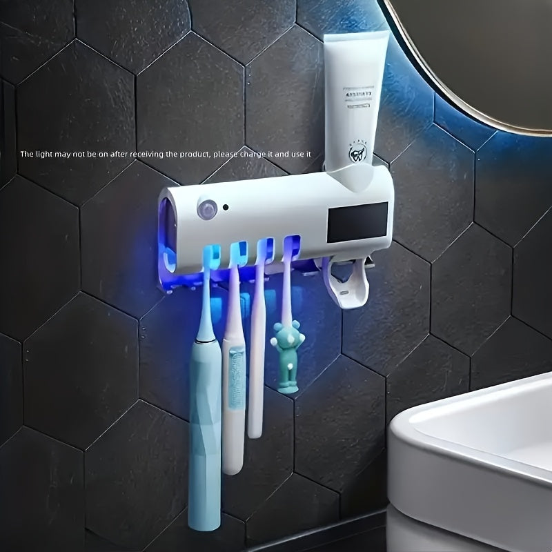 Contemporary Wall-Mounted Toothbrush Holder - Automatic Toothpaste Dispenser USB