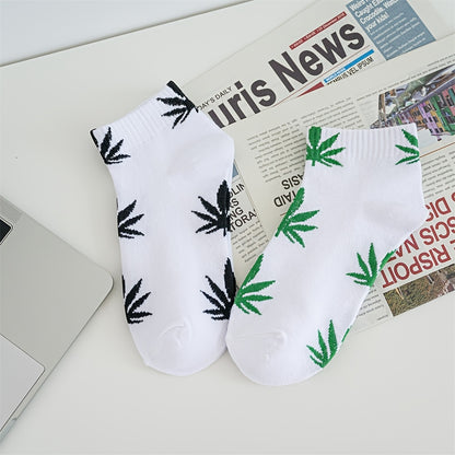 1pair Men's Leaf Pattern Ankle Sock For Spring Summer And Autumn outdoor Waering