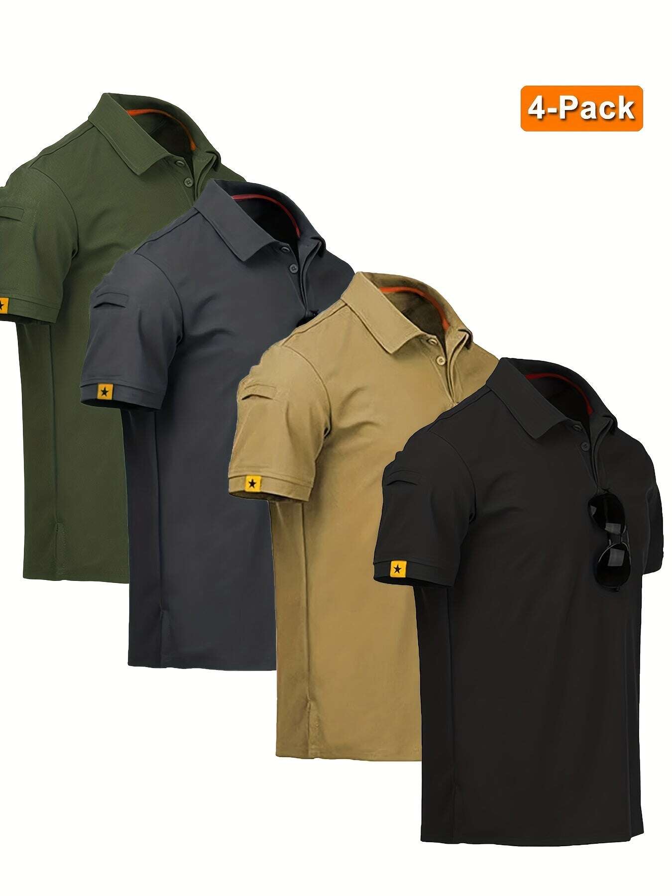 4pcs Men'S Quick-Dry Breathable Short Sleeve Polo Shirts - Lightweight Summer Outdoor T-Shirts with Collar, Regular Fit for Hiking, Golf, Beach - The Superior Findings Depot