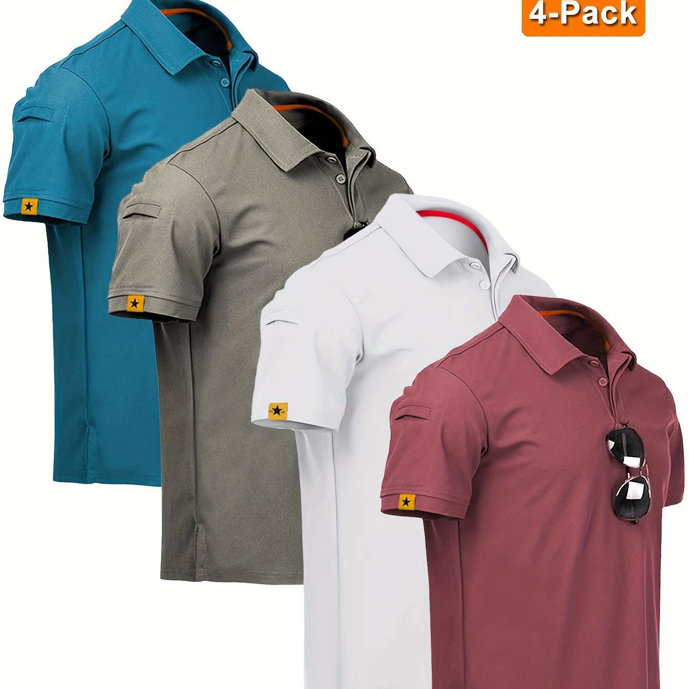 4pcs Men'S Quick-Dry Breathable Short Sleeve Polo Shirts - Lightweight Summer Outdoor T-Shirts with Collar, Regular Fit for Hiking, Golf, Beach - The Superior Findings Depot