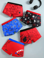 5-Piece Boys' Spider Print Cartoon Soft and Comfortable Lightweight Street Style Underwear for Ages 4-10 - The Superior Findings Depot