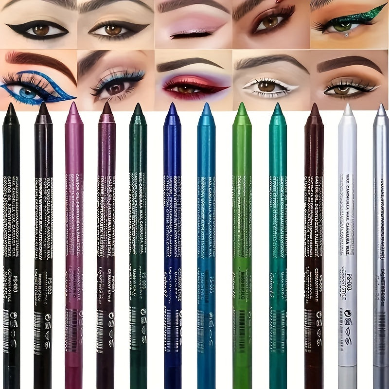 14-Color Vibrant Eyeliner Pen Collection - High-Pigmented, Pearly Glitter, Shimmer Metallic Finish, Smokey, Punk, Gothic Style - Long-Lasting, Waterproof, Matte Finish Eyeliner Stick for Music Festival and Everyday Use - The Superior Findings Depot