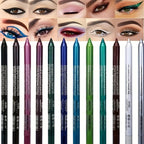 14-Color Vibrant Eyeliner Pen Collection - High-Pigmented, Pearly Glitter, Shimmer Metallic Finish, Smokey, Punk, Gothic Style - Long-Lasting, Waterproof, Matte Finish Eyeliner Stick for Music Festival and Everyday Use - The Superior Findings Depot